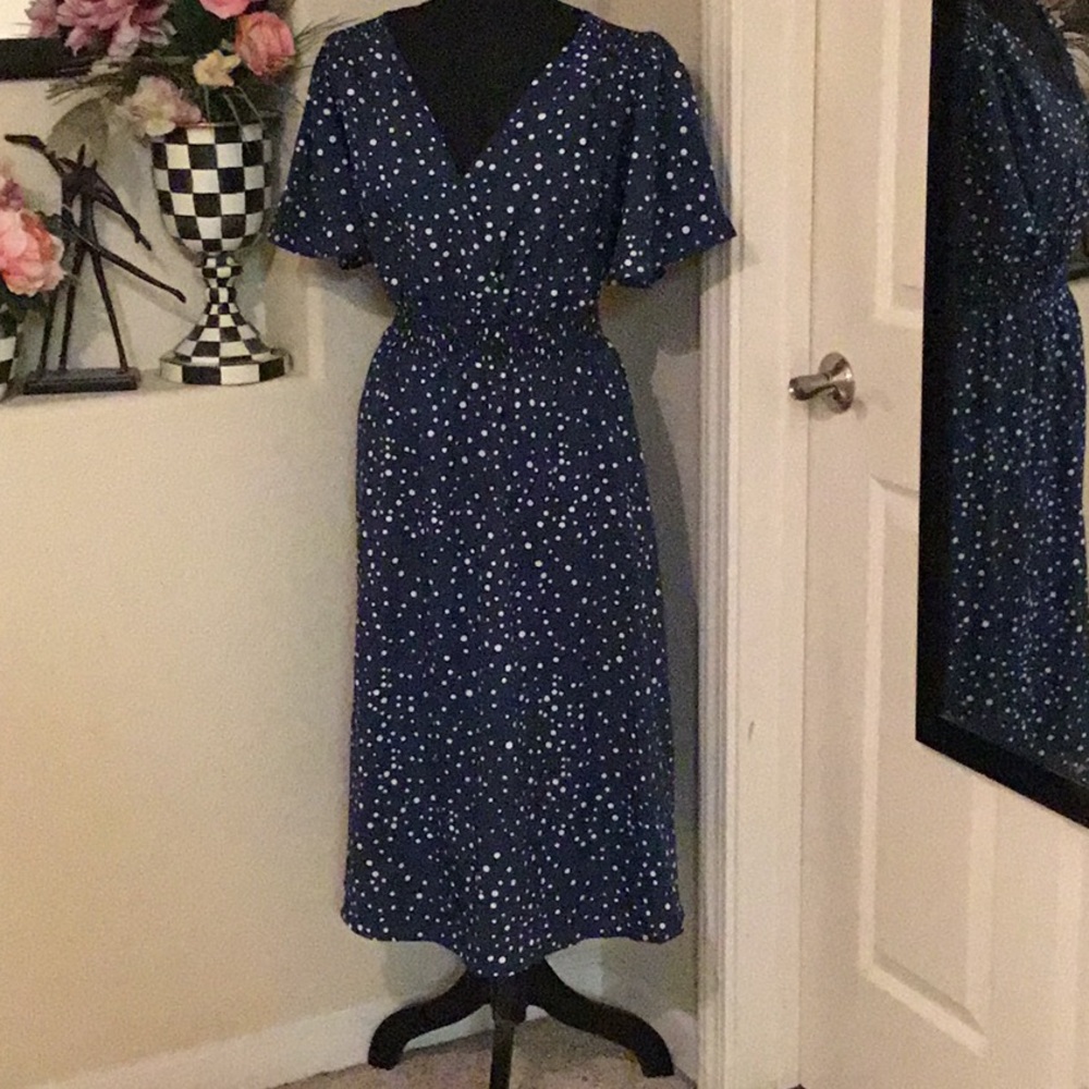 Elegant Blue Polka Dot Dress